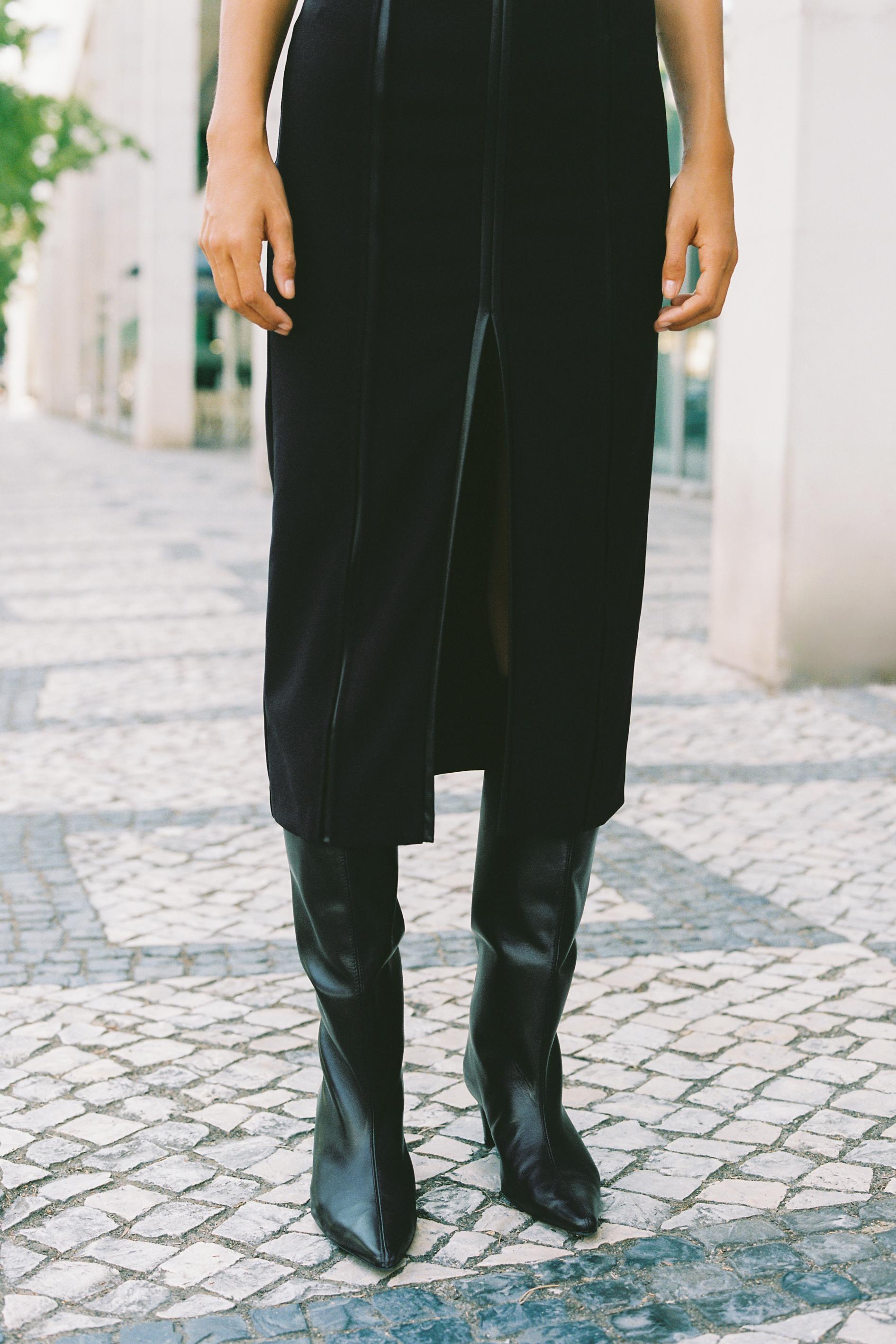 FAUX LEATHER COMBINATION MIDI DRESS